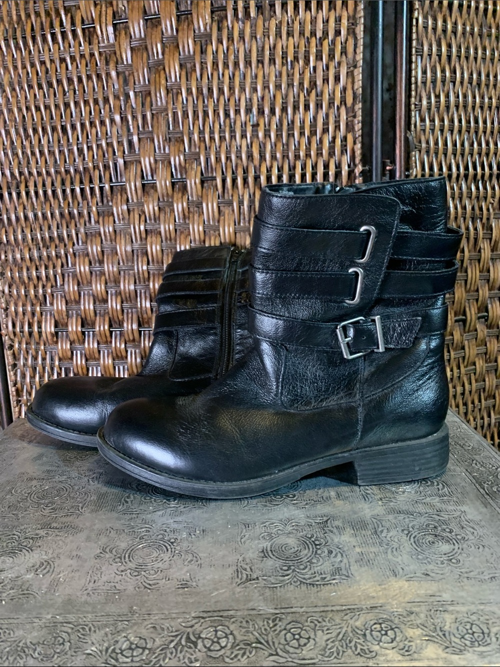 Kenneth Cole Reaction Leather Buckle Motorcycle Boots Size 9.5